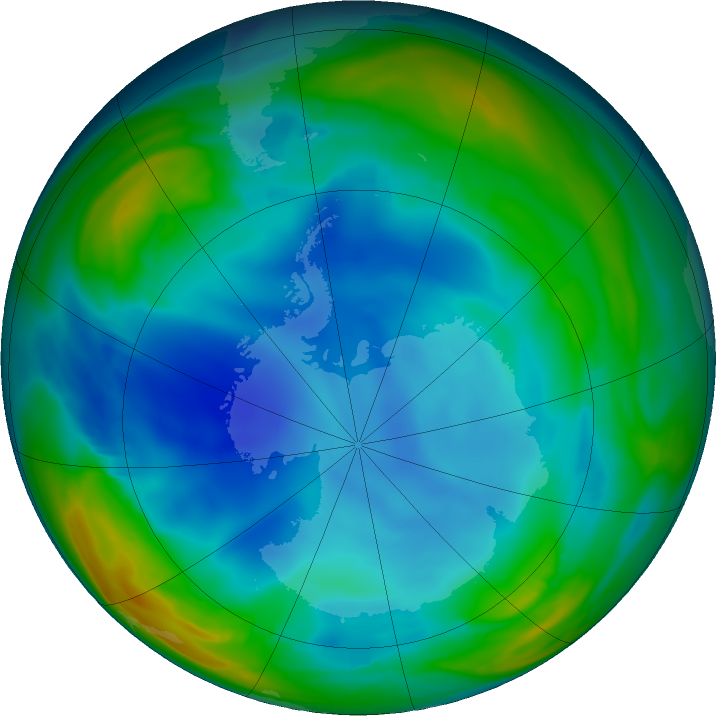 Antarctic ozone map for 01 July 2023